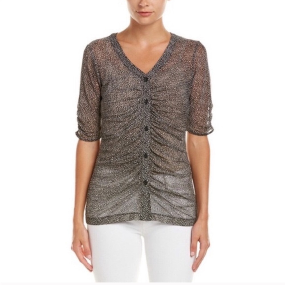 CAbi 241 Gathered Placket Sheer Leopard Blouse